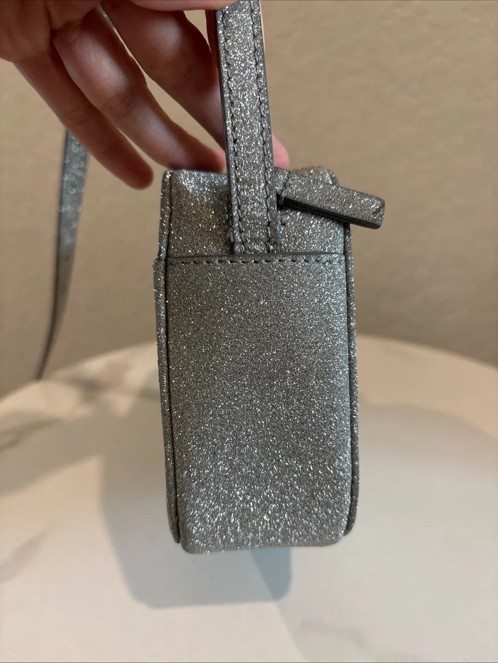 Balenciaga Glitter Silver Leather Camera Crossbody Bag Made In Italy